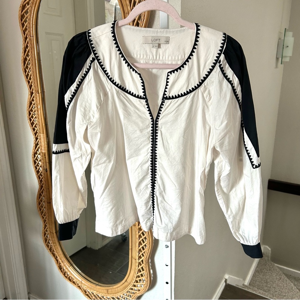 Loft / Colorblock Stitch Split Neck Blouse - image 3